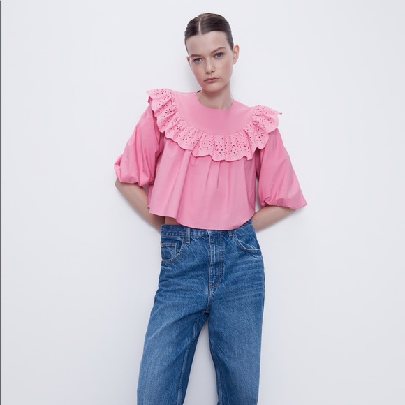 NWT ZARA Ruffled Poplin Top, XS